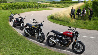 BMW R nineT Pure, Indian FTR S, Kawasaki Z 900 RS, Triumph Speed Twin Vergleichstest