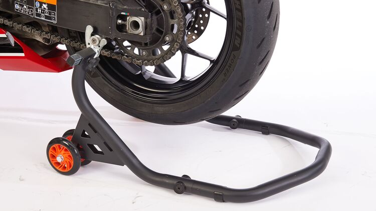 Motorrad Montageständer Hinterrad Heber Ständer L-Schwingenaufnahme schwarz