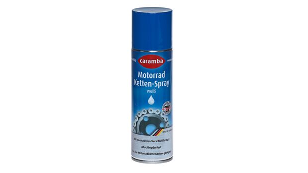 Kettenspray-Vergleichstest 2020: Caramba Motorrad Ketten-Spray weiß.
