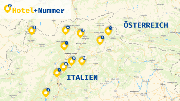 Motorradhotels-Karte in Italien/Südtirol
