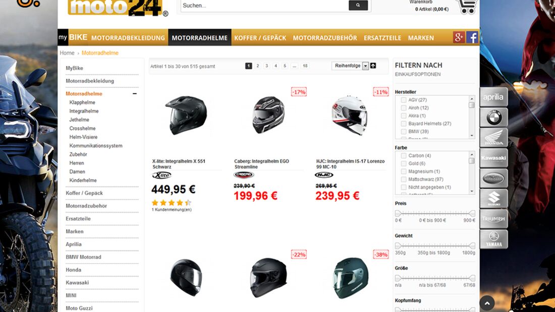 Motorradbekleidung online, Motorradzubehör Online Shop