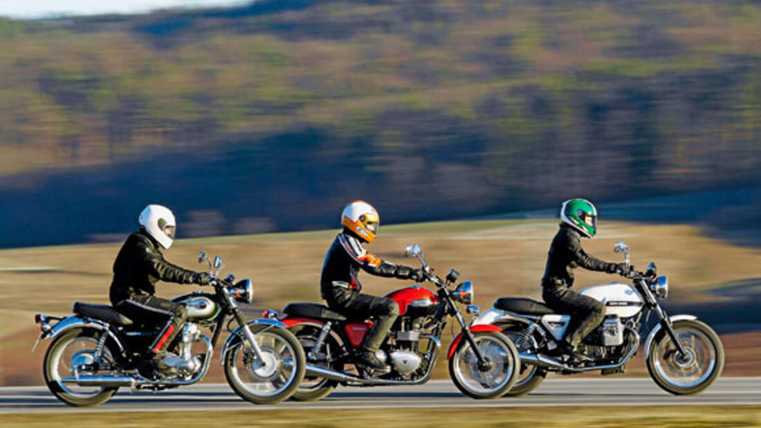 Retro-Motorräder von Kawasaki, Moto Guzzi und Triumph